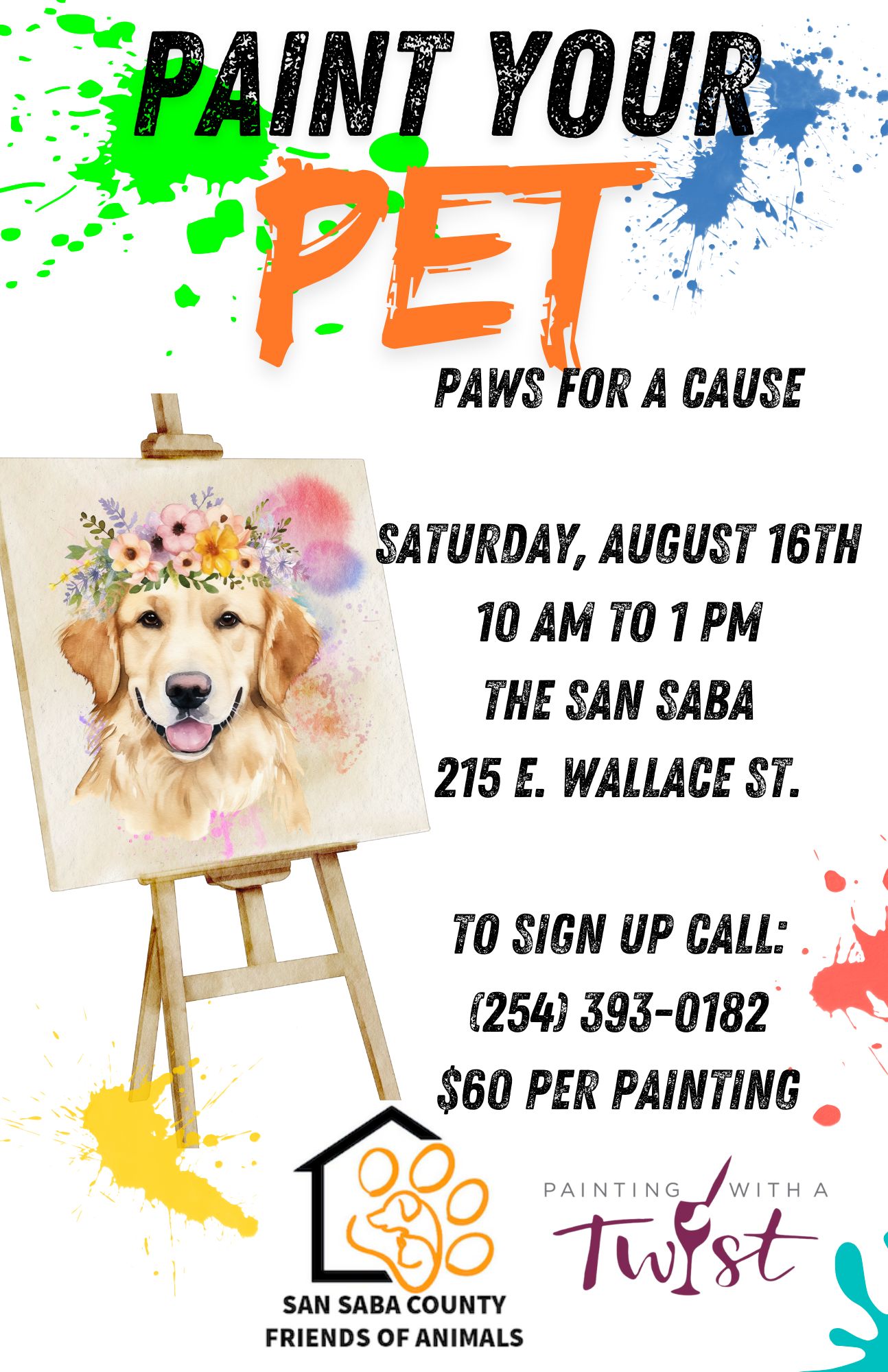 Paws for a Cause Paint Your Pet Event - San Saba Animals